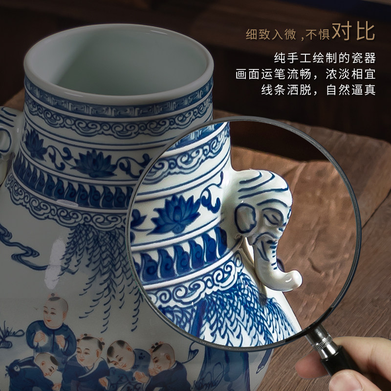 景德镇陶瓷器仿古手绘青花瓶福桶家居客厅书房博古架中式装饰摆件