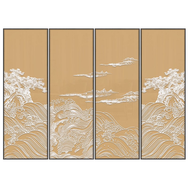 新中式高档客厅沙发背景墙立体喷绘壁画入户玄关抽象山水装饰挂画