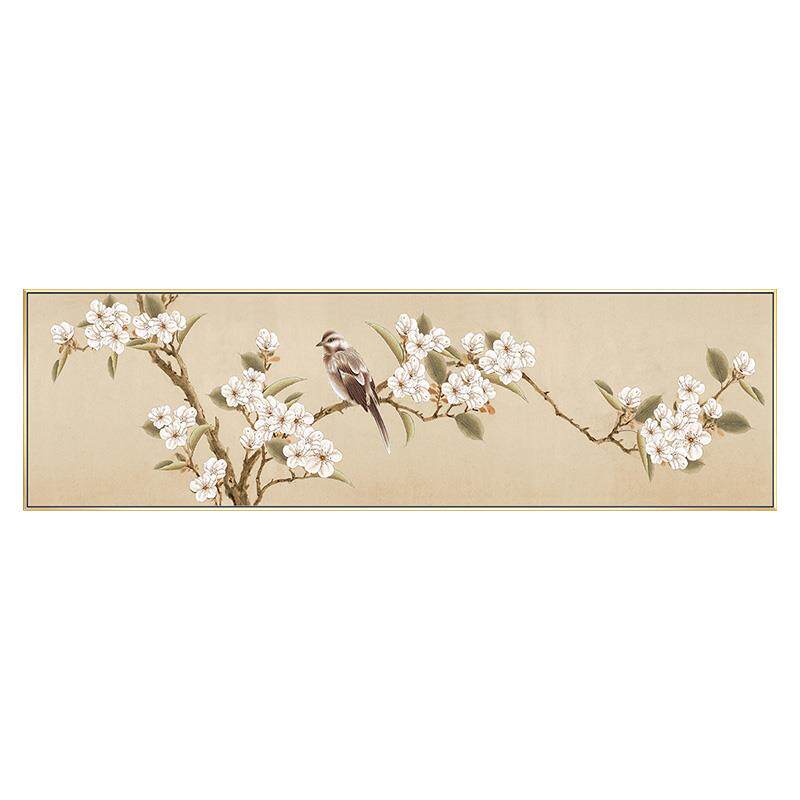 纯手绘新中式花鸟油画横幅客厅书房卧室装饰画餐厅大幅轻奢挂画