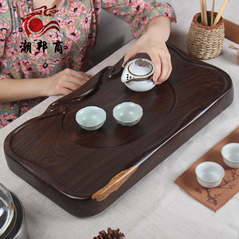 黑檀木茶盘鸡翅木茶盘 实木茶托盘 整块大号小号 茶台茶海茶池