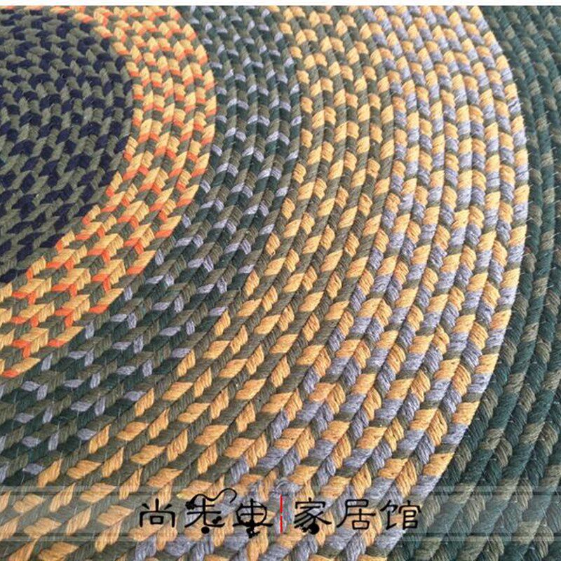美式乡村纯棉圆形地毯吊篮卧室阳台脚垫书房电脑椅垫家用茶几垫子