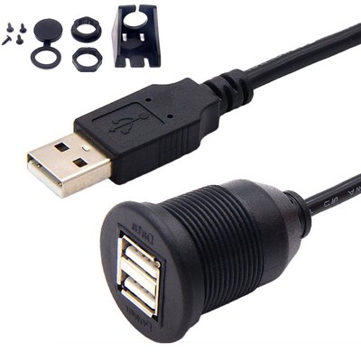 圆头USB A公转母面板安装USB延长线带螺母USB线带防水盖USB防水线