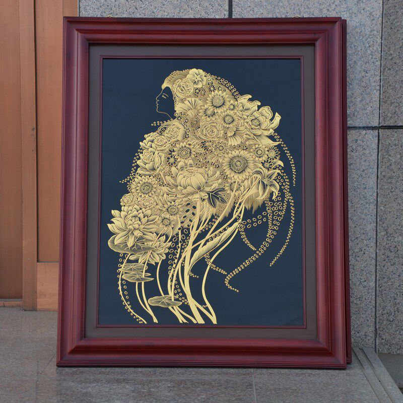 铜雕画大富贵简约铜板画新中式玄关走廊门厅装饰画欧式竖版铜画礼