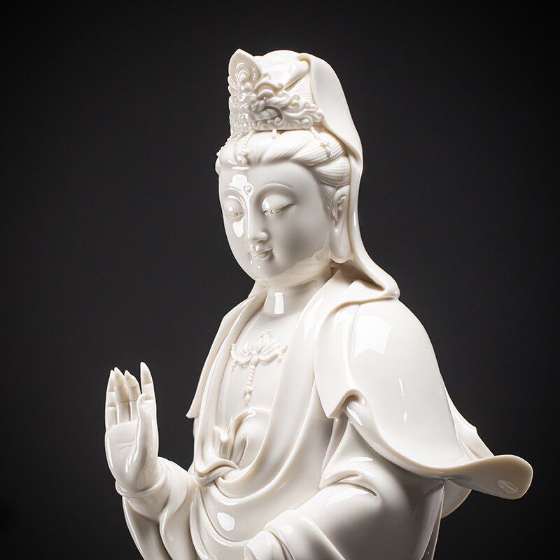 久造中式禅意白瓷滴水观音菩萨摆件家居客厅陶瓷大号佛像站像摆设