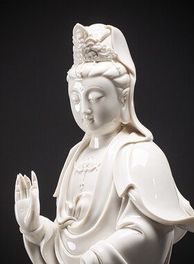 久造中式禅意白瓷滴水观音菩萨摆件家居客厅陶瓷大号佛像站像摆设