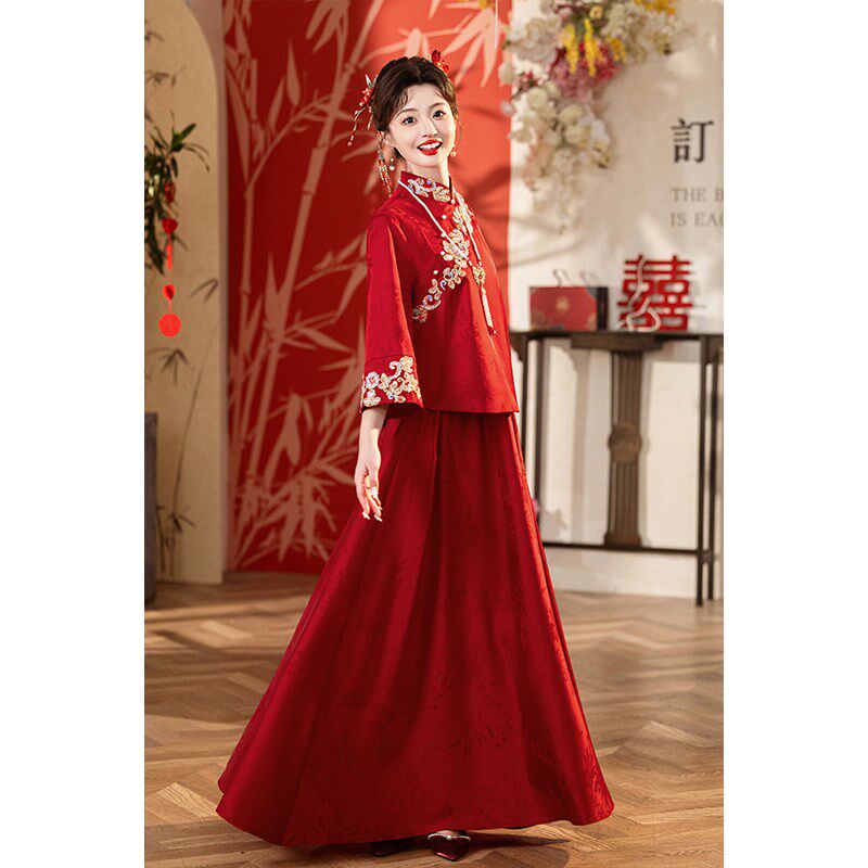 桃花源敬酒服女新款新娘晚礼服旗袍中式订婚服迎亲接亲晨袍迎宾