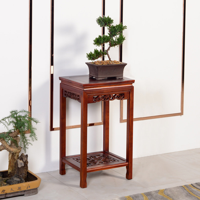 中式客厅实木花架鱼缸底座盆景桌子工艺品摆台奇石架子展台长方形