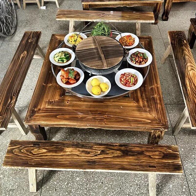 实木炭盆桌农庄围炉桌农村家用烧炭火饭店烤火桌冬天取暖火炉桌子