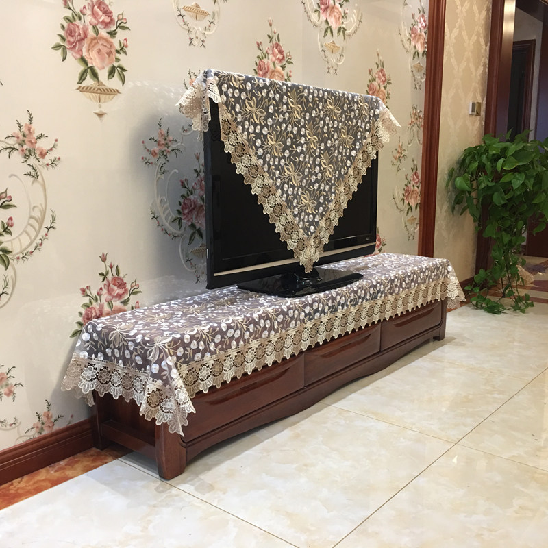 双色绣茶几桌布欧式蕾丝餐桌台布布艺盖布床头柜玻璃纱圆桌小桌布