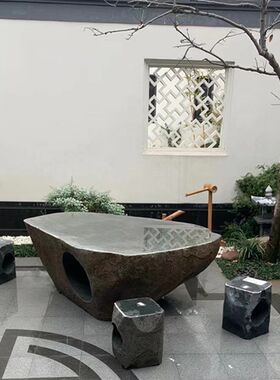 户外石桌石凳天然原石整石头桌凳花园庭院休闲石材桌几鹅卵石桌椅