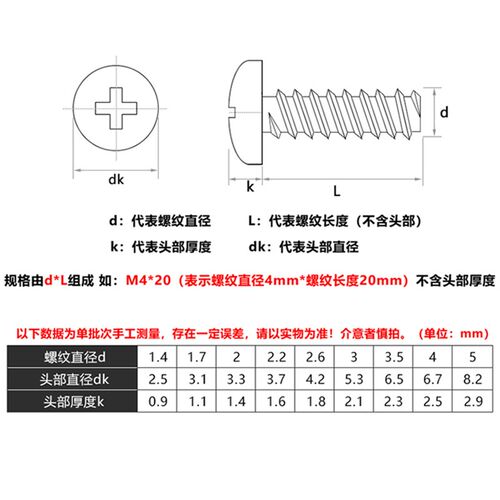 M2.6 M3 M4M5 304不锈钢黑色PB十字圆头平尾自攻螺丝螺钉盘头切尾