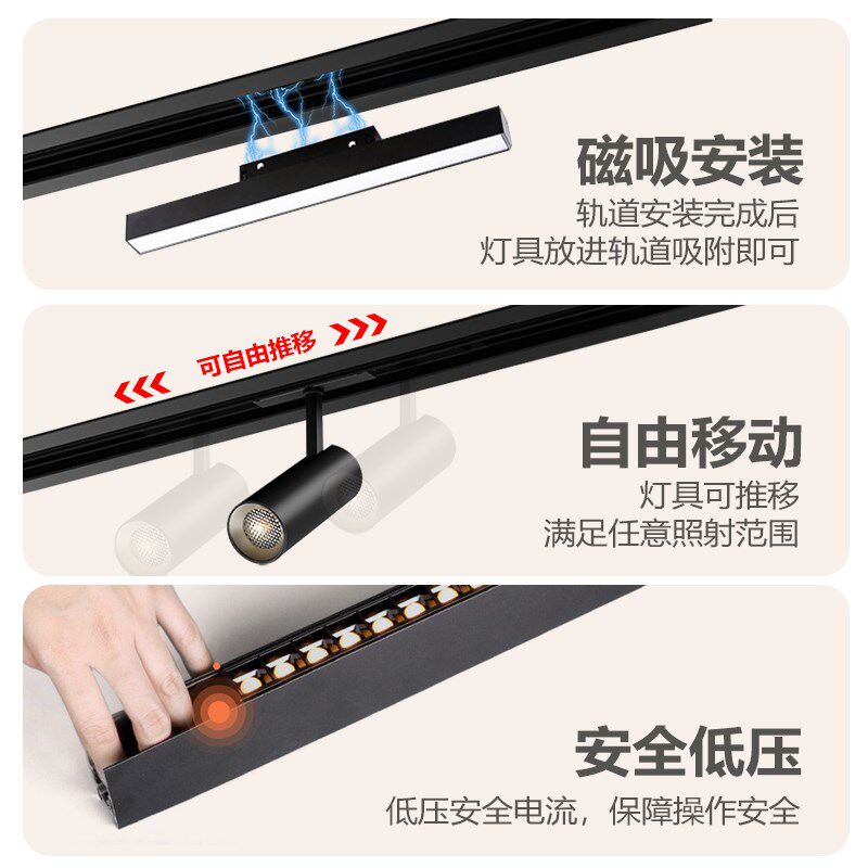 禾品明装led磁吸轨道灯嵌入式暗装家用客厅无主灯客厅照明设计图片