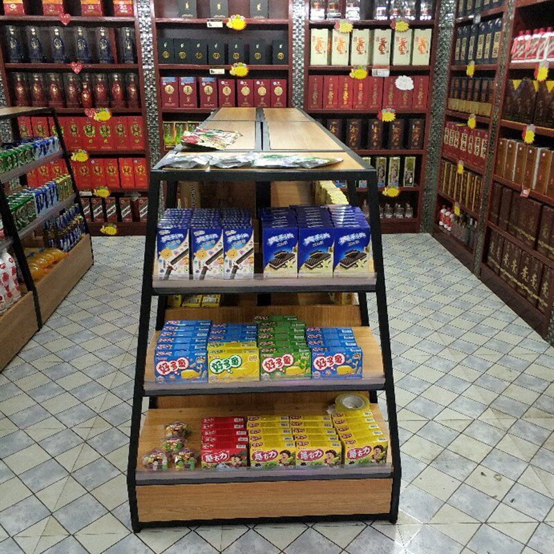 面包架甜品食品休闲零食双面钢木展示货架糕点烘培蛋糕母婴中岛柜