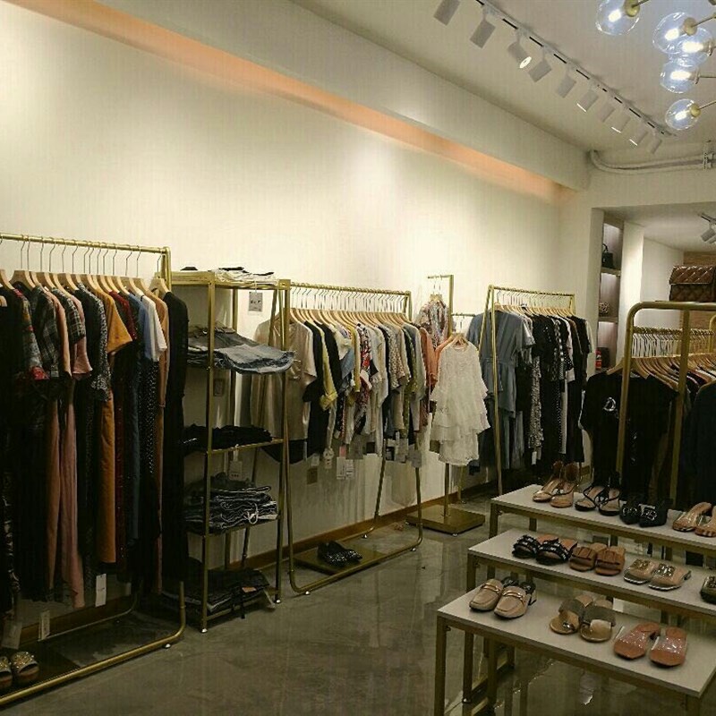 服装店展示架落地挂衣架金色婚纱中岛架女装店简约货架商场挂衣杆
