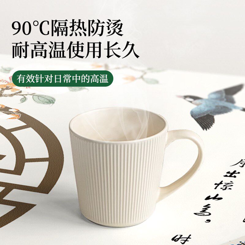 新中式圆桌桌布免洗防油防水酒店家用转盘圆形桌垫轻奢高级感皮革