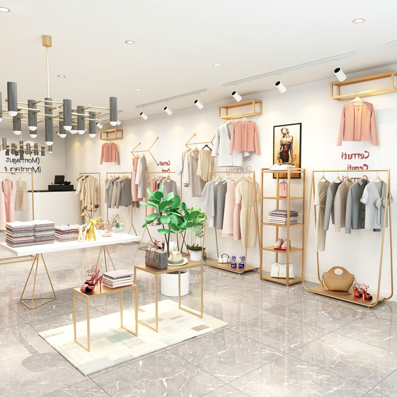 服装店展示架金色衣帽架女装店货架落地式挂衣架衣服架子简易店铺