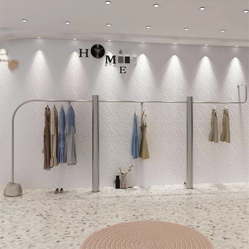 服装店展示架陈列架落地式男女装中岛货架镜面不锈钢挂衣架上墙架