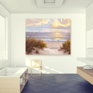 品都 黄昏时的美丽浪漫观海木桥diy数字油画手绘家居墙壁装饰挂画