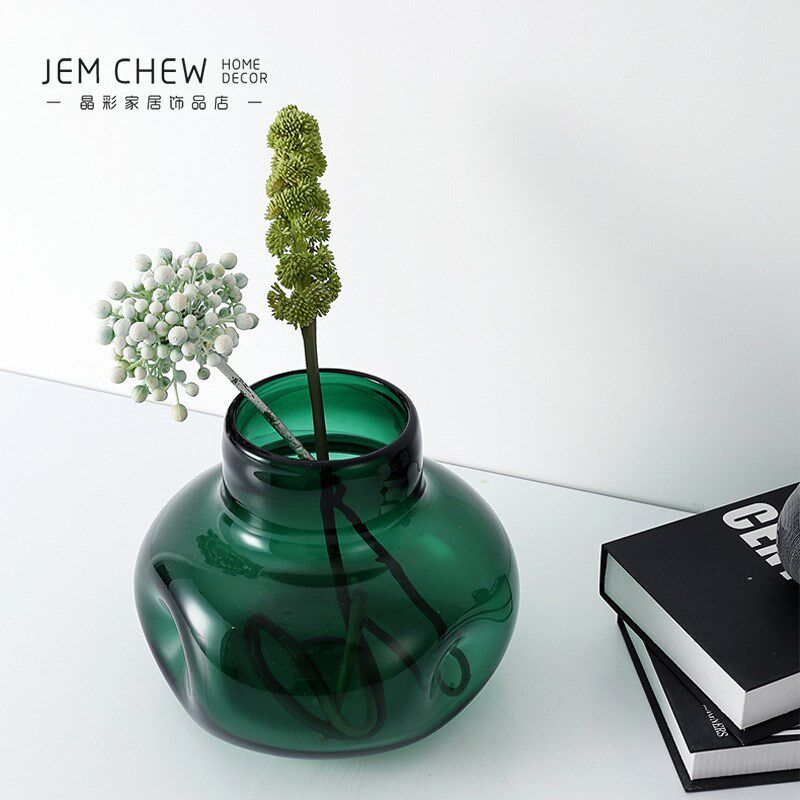 北欧绿色极简水培创意玻璃花瓶玄关餐桌书房酒店卧室厨房家居摆件