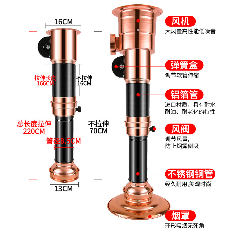 烤肉店排风设备商用烧烤排烟伸缩管烤肉抽烟管道吸烟罩韩式抽烟机