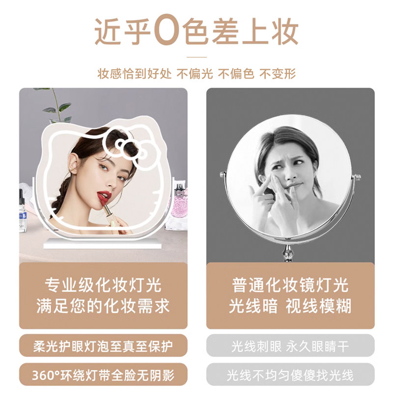 小猫咪带灯智能化妆镜梳妆台桌面台式梳妆镜网红可旋转底座补光灯