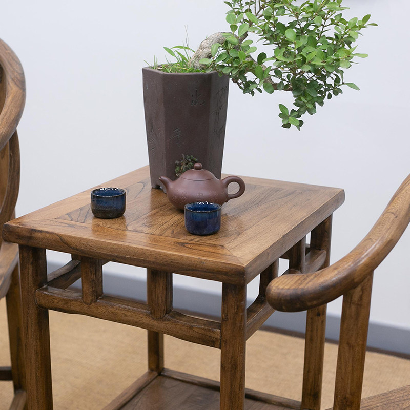 新中式胡桃色实木茶几 榆木方形茶几客厅小茶台 原木简易创意小桌