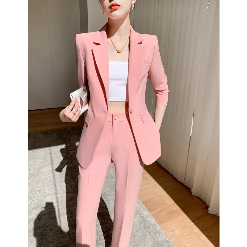 粉色小个子西装套装女2024春季新款高级感职业正装休闲西服工作服