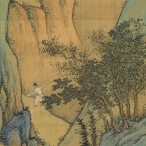 明代仇英 春山吟赏图 国画工笔山水人物画挂画玄关客厅装饰画底稿