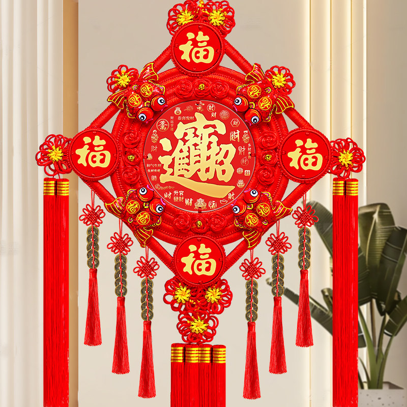 2025新款中国结挂件客厅大号镇宅桃木玄关电视背景墙挂饰过年装饰