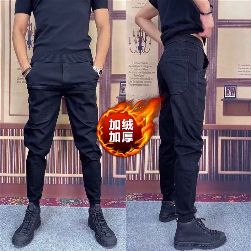 87男士秋季小脚裤六口袋多兜马裤工装裤大码男裤长裤黑色休闲裤男