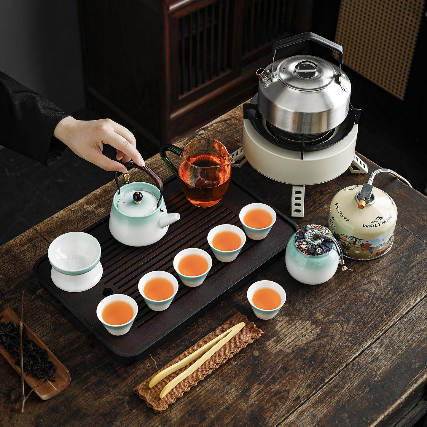 户外煮茶炉携式旅整行茶具套便32113431装带烧水功夫车载茶露营泡
