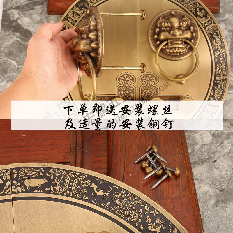中式黄铜大门圆环拉手复古实木门别墅大门防水加厚门栓兽头门把手