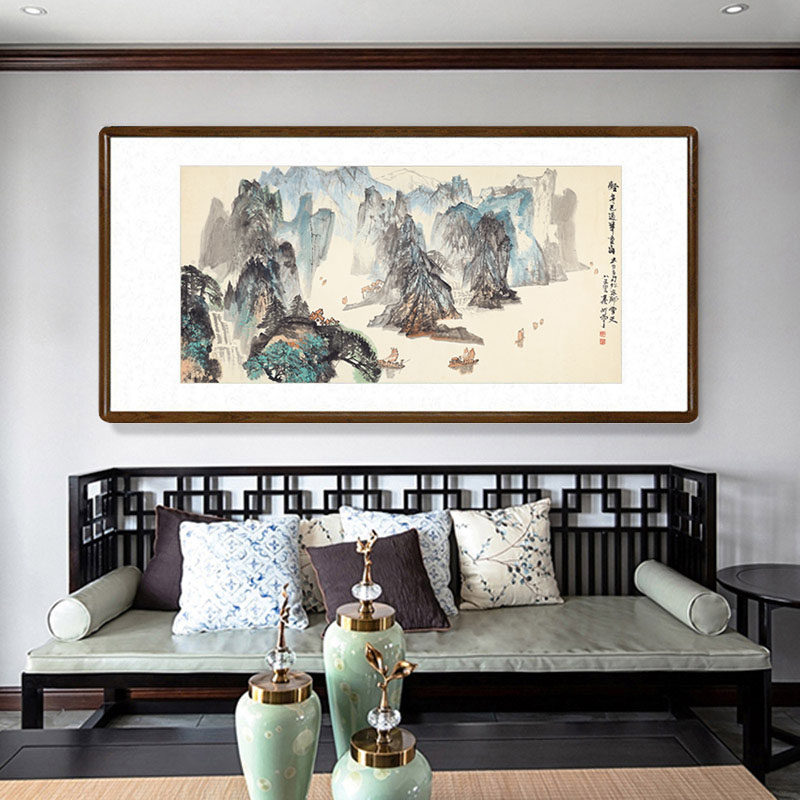 秦岭云轻舟已过万重山国画山水画客厅沙发背景墙装饰画办公室字画
