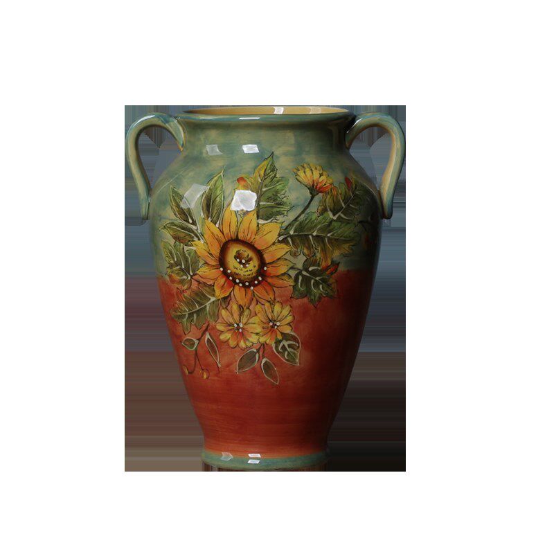 美式 彩绘向日葵陶瓷干花花插 特色家居摆件客厅艺术花瓶插花装饰