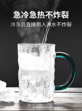 玻璃杯家用带把大容量啤酒杯夏季早餐牛奶果汁杯子日式喝水泡茶杯