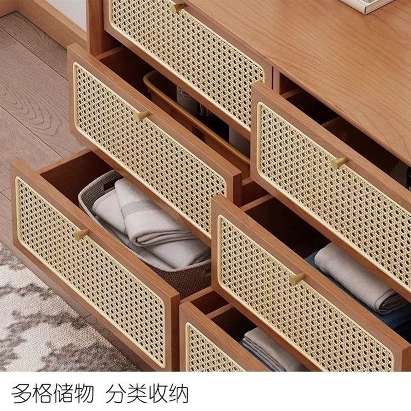 北欧实木藤编储物柜简约卧室客厅桌面收纳柜艺术玄关阳台储物柜
