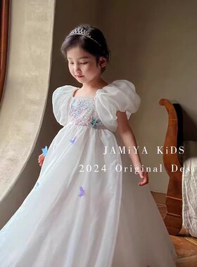 夏季女童白色仙女裙长裙连衣裙公主裙蓬蓬网纱六一演出服生日礼服