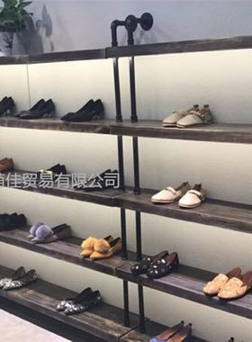 复古鞋店鞋架鞋店展示架实木架鞋店陈列架多层落地鞋架上墙鞋货架