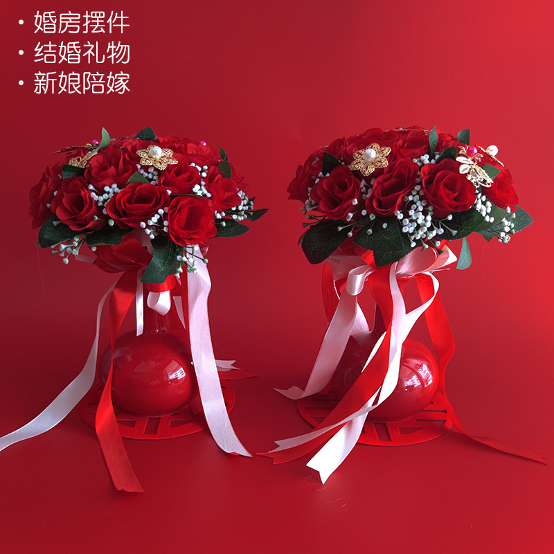 倾缘结婚陶瓷红色花瓶摆件花一对装婚庆女方陪嫁喜庆客厅玄关餐桌