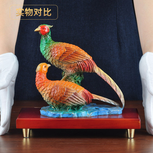 彩铜锦绣前程锦鸡摆件新中式生肖铜鸡家居客厅玄关电视柜装饰品