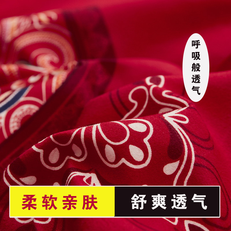 新款结婚四件套喜庆大红色床裙式公主风双层花边床罩被套