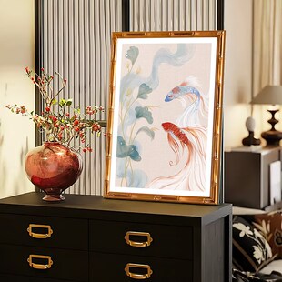 盛迪中古装饰画法式中国风挂画鱼客厅玄关中式壁画复古卧室餐厅画