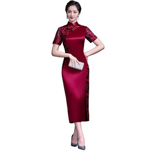 2026新款春夏复古改良旗袍裙高端连衣裙长款妈妈装婚宴中式礼服旗