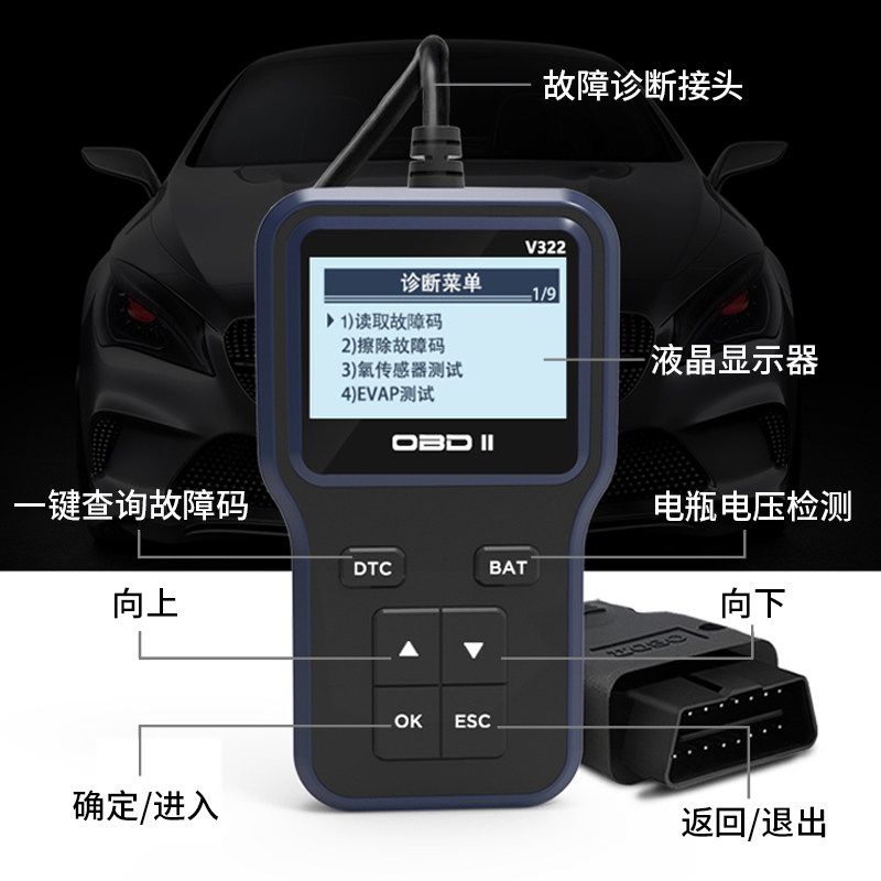 汽车故障诊断仪车主OBD年审行车电脑解码器发动机故障灯诊断清除