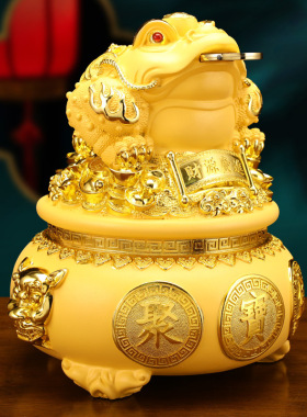 金蟾聚宝盆储蓄罐摆件客厅酒柜办公室装饰品摆设店铺开业乔迁礼品