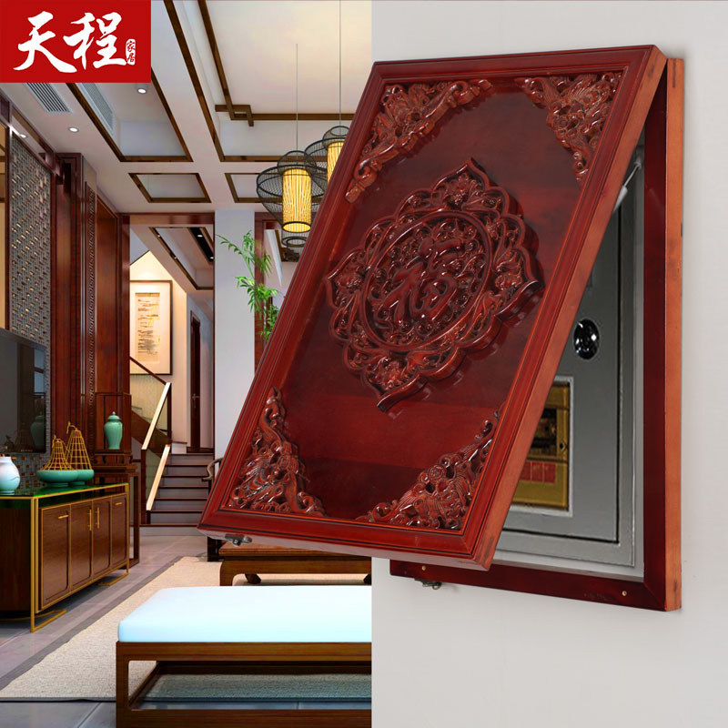 客厅电表箱装饰画免打孔竖版遮挡新中式木雕实木挂件配电箱贴画