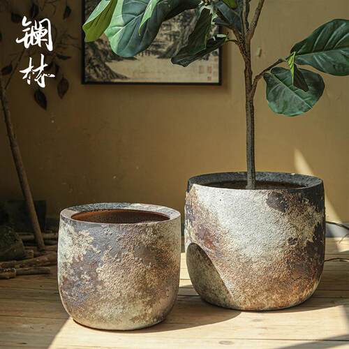 景德镇粗陶花盆大口径阳台创意摆件复古多肉陶瓷花坛家居室内装饰