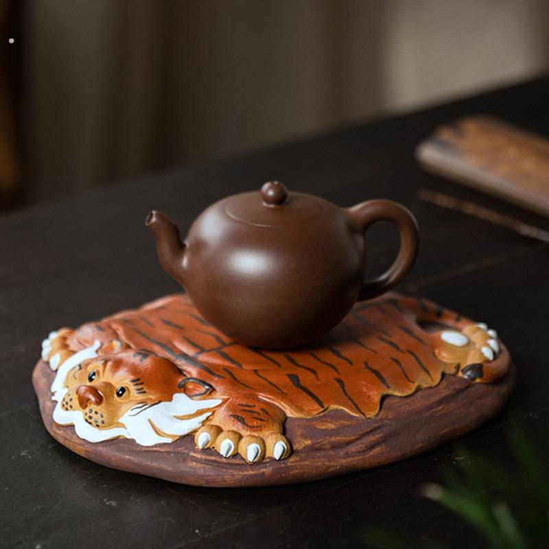 宜兴紫砂壶承茶托手工茶宠老虎皮干泡台小茶盘养壶垫茶具配件摆件