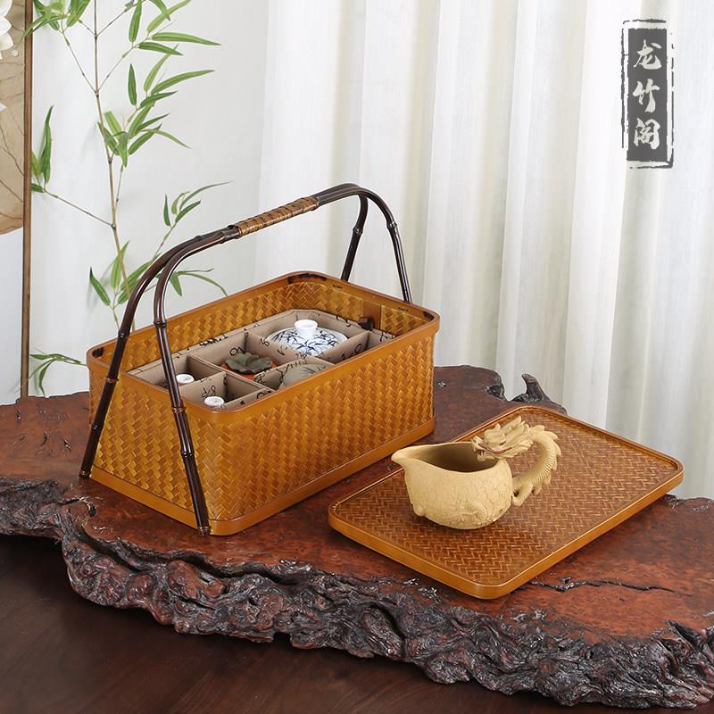 竹编功夫户外旅行外出防尘茶具收纳箱便携茶箱古代食盒手提篮中式
