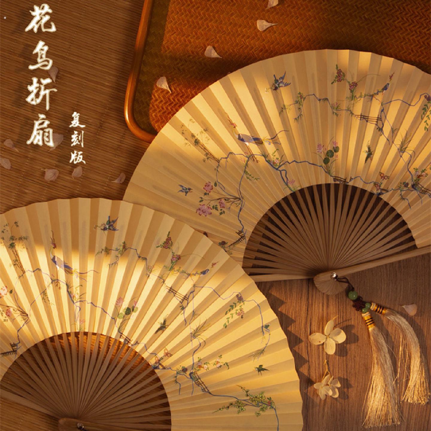 8寸双面折扇宣纸扇国风汉服旗袍古风扇子可携式戏曲扇女扇竹扇杭